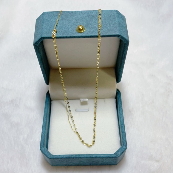 18K Yellow Gold Dainty Double Layered Chain Necklace - Picture 6 of 12